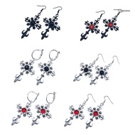 【CH*】 Vintage Cross Hoop Dangle Drop Earrings for Men Women Punk Gothic Cross Earrings Crystal Red D