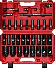 CASOMAN 33 PCS 1/2" Drive Deep Impact Socket Set with Case, 6 Point, 10mm - 36mm, Metric, Include Ex