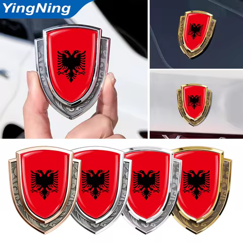 Albanian Flag Metal Car Emblem 3D Epoxy Shield Badge Sticker Waterproof Auto Decal Motorcycle Trunk 