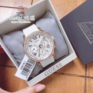 ✨GUESS蓋爾斯手錶 石英女錶 三眼計時腕錶 W0616L1 白色樹脂錶帶 玫瑰金 時尚鑲鑽精品腕錶 日