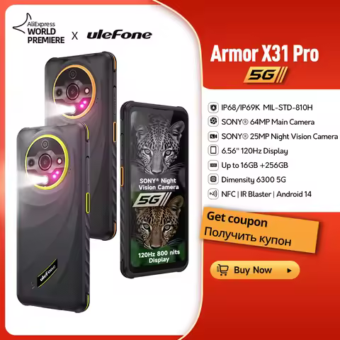 Ulefone Armor X31 Pro 5G Rugged Phone Android 14 Waterproof Smartphone 6.56”16GB RAM 256GB ROM Sony 