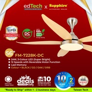 Sapphire FM7228K Ceiling Fan | 56” | DC Motor | 39W | Reversible Motor | 5 ABS Blades | LED Light | Kipas Siling | 风扇