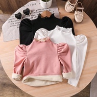 3pcs/Set Young Girl Cute Knit Soft Solid Color Gigot Sleeve Top, Autumn/Winter Warm And Comfortable,