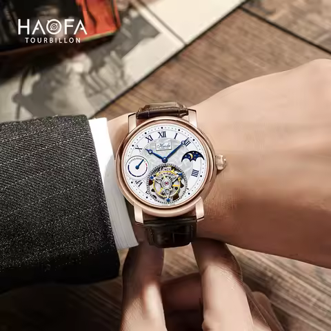 Haofa Flying Tourbillon Man Watch 1016 Moon Phase Tourbillon Mechanical Luxury Men Watches Luxury Fa