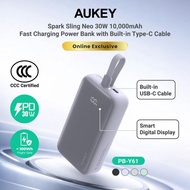 [3C | CCC Certified]Aukey PB-Y61 30W 10000mAh Mini Fast Charging Digital Display Power Bank Built-in