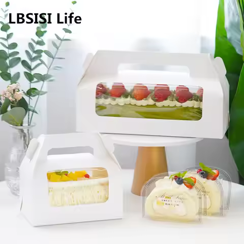 LBSISI Life 20pcs Mousse Cake Boxes Transparent Window For Cookie Towel Swiss Roll Packing Birthday 