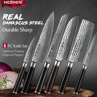 Hezhen 6Pcs Kitchen Knife Set Damascus Steel Chef Slicing Japanese Sh