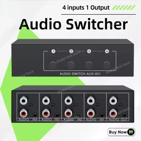 Woopker 4 in 1 Stereo Audio Selector 4 Inputs 1 Output RCA AUX 3.5mm Passive Audio Switch Box Analog