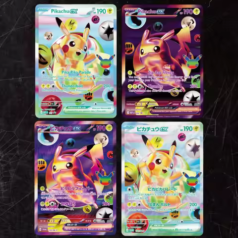 4pcs 30th Anniversary Pikachu ex English & Japanese Version DIY Holographic Texture Cards, Premium A