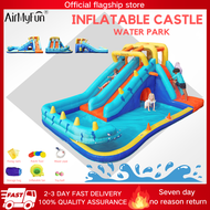 Airmyfun Inflatable Slide Waterpark Castle Slide Bouncer Blue Family Pool for Kids