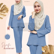 QAYRAA SYAFI Cotton Pleated Ironless Blouse Set / Muslimah Blouse / Blouse Muslimah / Cey Crepe Blou