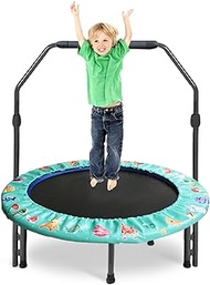 36-Inch Trampoline for Kids Mini Trampoline with Adjustable Handle and Safety Padded Cover Foldable Toddler Trampoline Indoor &amp; Outdoor Rebounder Trampoline for Kids Play and Exercise