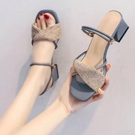 2025 New Chunky Heel Sandals For Women, Summer Mid-Heel Princess Style Suitable For Dresses, Convert