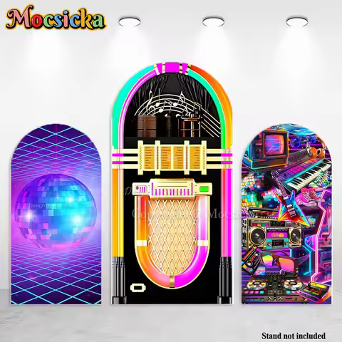 Mocsicka Rock Roll Birthday Party Arch Cover Backdrop Back To 50's Sock Hop Photography Backdrop Ret