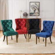 Backrest Dining Chair Fabric Solid Wood Metal Leg Chair European Style Fashion Buckle Dining Chair S