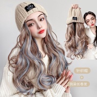 假发女长发帽子假发一体挑染针织帽中长卷发全头套式仿真人发5/30Women's Long Hair Wig with Hat, Integrated Highlights, Knitted Cap, 