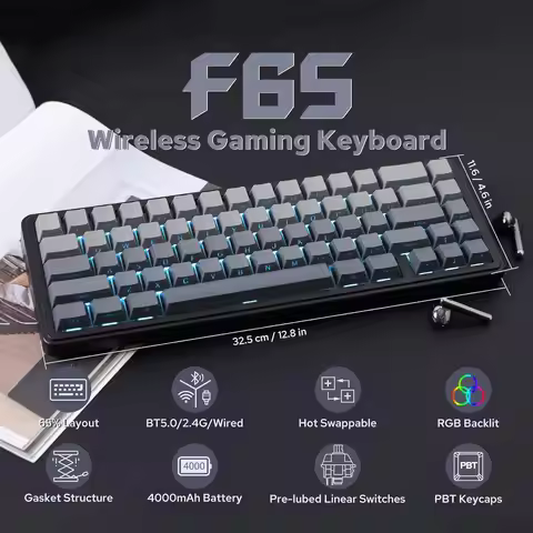 Aula F65 65% Wireless Mechanical Keyboard RGB Backlit Hot Swappable Gasket Custom 3 Mode Gaming Keyb