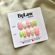 [ BYLAW.NAILS ] Green Pink Pastel Flower Fake Nails | PREMIUM FAKE NAILS | PRESS ON NAILS | FAKE NAI