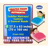 Uratex Foam for Toddler Bed 70x160 cm / 26.5 x 63 inches (Foam only) / Foam for Kids Bed