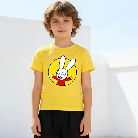 Simon Kids Tshirt Rabbit Printed T shirt Summer Boys Girls' Top Cute Summer Children's Fashion Tshir