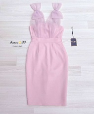 ป้าย Rattana ชุดเดรสแต่งโบที่หัวไหล่ทั้ง2 ข้าง เรียบหรู สวยดูแพง ทรงเข้ารูปใส่แล้วดูหุ่นดี หน้าอกมีเ