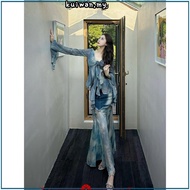(Trendy2)  Glamorous Blouse Tie Dye Contrast Mesh Front Frill Blouse for Women L106AD939