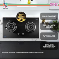 SENZ SZ-GS980FL RUBY intelSync Twin Burner Gas Stove with Nano Coating Futex Glass SZGS980FL Dapur G