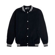 LABBANG Jacket Varsity Baseball Kancing Hitam Polos Pria Wanita Cotton Fleece Premium