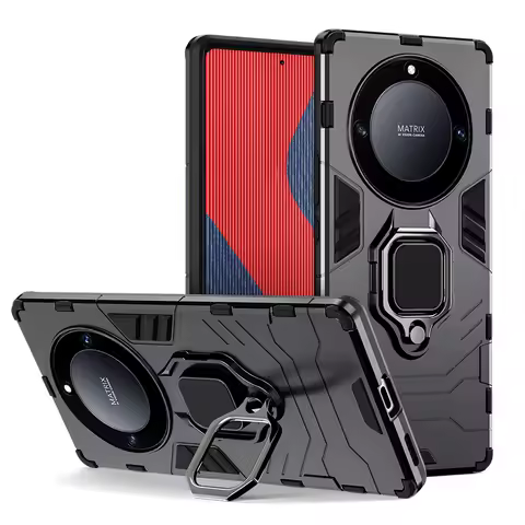Peatkop Shockproof Armor Case for Huawei Honor X9A 5G X9 Silicone+PC Metal Ring Stand Phone Back Cov