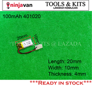 3.7V 100mAh 401020 Lipo Battery Rechargeable Battery for Tablet MP3 MP4 MP5 Bluetooth Receiver Speak