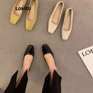 Lovito Elegant Plain Vintage Patent Leather French Elegance Commuting Low Heels Ballet Flat for Wome