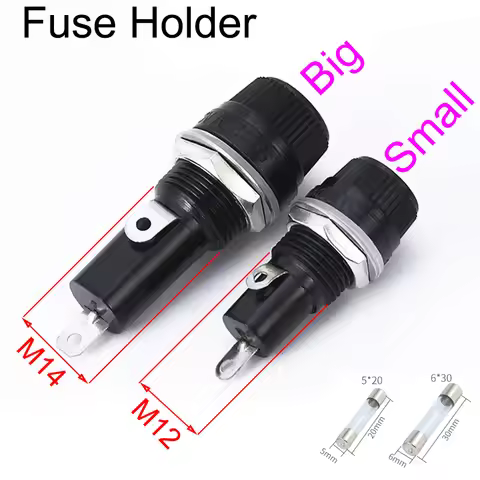 Bakelite Fuse Holder High Temperature Resistant With Glass Tube 5x20 6x30 Black Knob M12 M14 Nut Fus