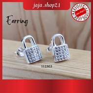 | 925 Silver CZ Stones Lock Earring (112303) | 925 Silver (Earloop) | 925. Silver Key CZ Stone Earri