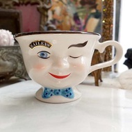 美國中古董90年代立體陶瓷笑臉娃娃茶杯咖啡杯咖啡店家居品味擺設