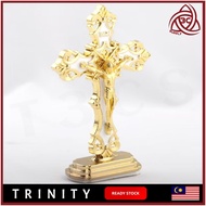 Christian Catholic Gold Color Jesus Cross Statue Alloy Figurine Home Altar Prayer Room Decor Gift Ch