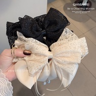 Kẹp Tóc Ren Satin Kiểu Pháp Nơ Bướm Hai Lớp Phụ Kiện Tóc Không Khí Siêu Tiên Kẹp Tóc Co Giãn Kẹp Tóc