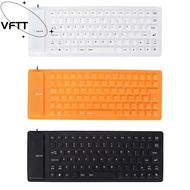 VFTT USB Wired Keyboard, Silent Keys Waterproof Silicone Keyboard, Portable 85 Keys Black/Orange/Whi