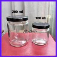 Air Tight Round Glass Jar Bottle Storage Container 100ml / 200ml (Black Cap) | Botol/Balang Kaca Bulat