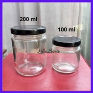 Air Tight Round Glass Jar Bottle Storage Container 100ml / 200ml (Black Cap) | Botol/Balang Kaca Bul