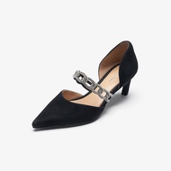 Le Saunda | รองเท้าแตะหนังแพะสีดำปลายแหลม Queen Fast ฤดูใบไม้ผลิ 2026