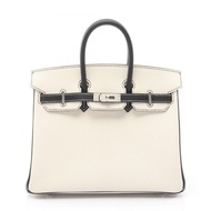 愛馬仕 Birkin 25 手提包，山羊皮，白色/黑色，二手，女士 K
