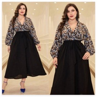 HANKSHOP Plus Size V Neck Long Sleeve Bishop Sleeve Maxi Elegant Dress