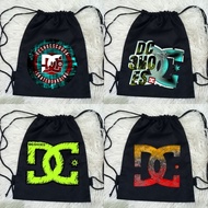 Black DC Drawstring Bag Premium Thick Canvas Material Black Drawstring Bag Distro DC Shoecousa Schoo