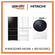 Hitachi R-WXC620KS-XK/XW (Crystal White) Multi Door Refrigerator (500l)+Hitachi BD-SG100CJ 10kg Front Load Washer Dryer