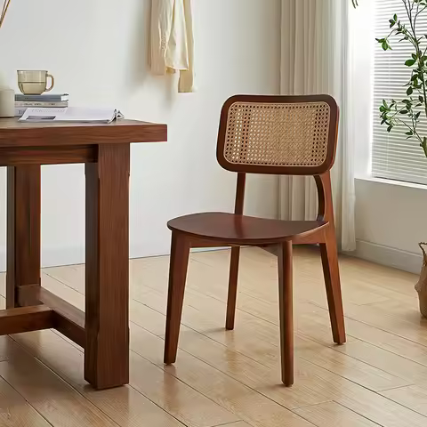 Nordic Rattan Dining Chairs Solid Wood Black Modern Simple Dining Chairs Designer Vintage Sillas Par