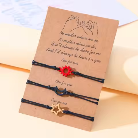 3pcs Moon Sun Star Handmade Cord Bracelet Relationship Woven Bracelets Adjustable Friendship Jewelry