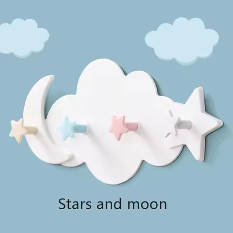 Self Adhesive Hooks Kawaii Cartoon Cloud Children's Room Hook On The Wall Hanging Decor Seamless Doo