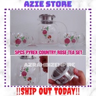 HOT! 5PCS PYREX COUNTRY ROSE/SAKURA GLASS TEA SET BY CORELLE / JUG SET / TEAPOT & CUP KACA PYREX / T