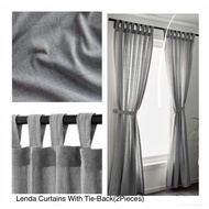 Ikea Lenda Curtains With Tie-Backs, 1 Pair, Grey (140x250cm x 2 Pieces)