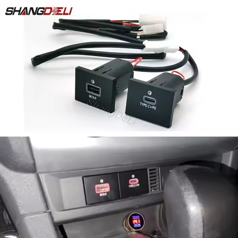 12V/24V Car Charger Socket Dual QC3.0 Type-C PD Interface Socket Power Outlet Switch For Ford Focus 